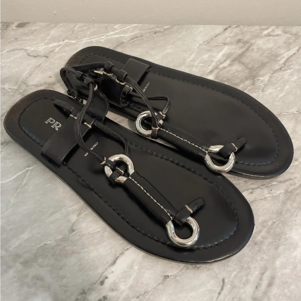 Prada Leather Thong Sandals Made in Italy Flip Flops APROX Womens Size 9 Black